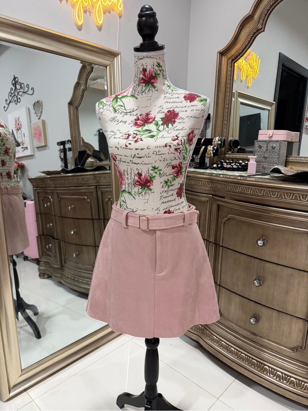 Zara Blush Pink A-Line Belted Mini Skirt